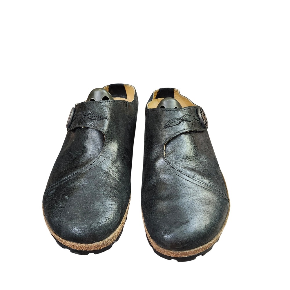Haflinger Black Leather Cork Clog Mules 10.5 Earthy  Comfy Lagenlook Women - Picture 10 of 12